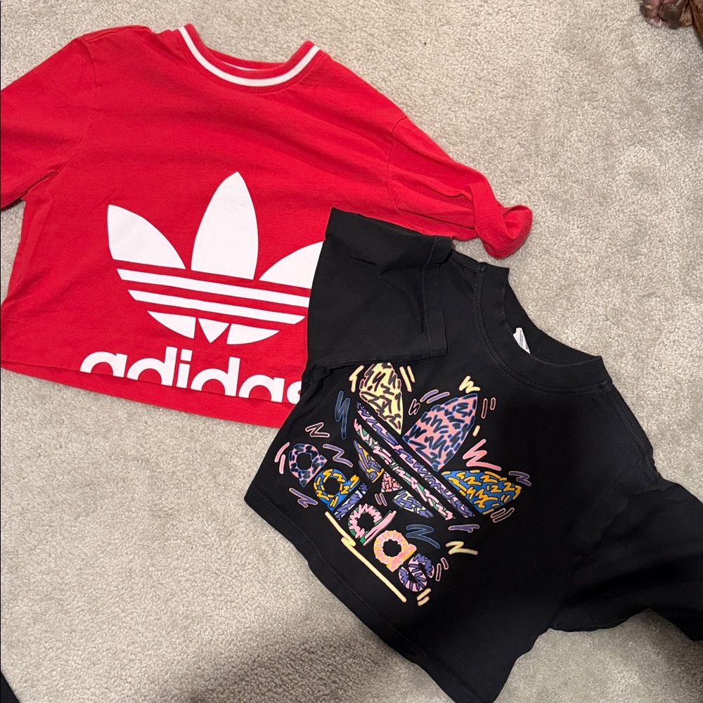 Bundle Adidas Red and Black Cropped Graphic Tees